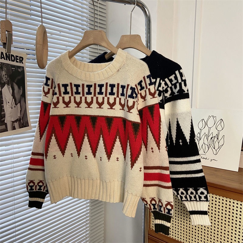 Áo Sweater Dáng Rộng Thiết Kế Mới Thời Trang Mùa Thu Đông Theo Phong Cách Retro Dành Cho Nữ