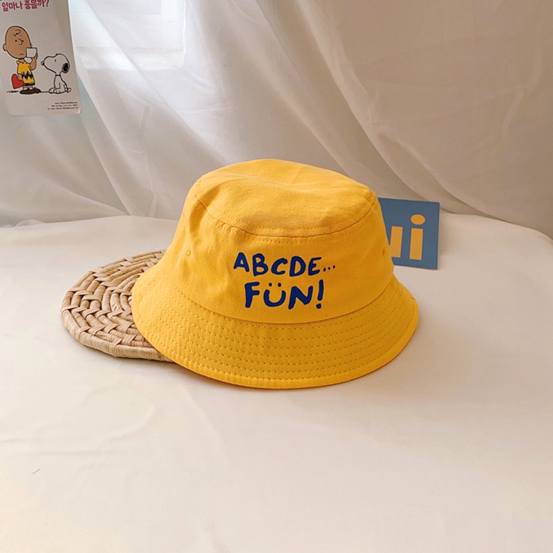 Ready Stock Fisherman Hat ABCDE FUN Print Kids Bucket Hat Outdoor Sunscreen Baby Sun Hat