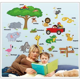 Decal Dán Tường Hình Động Vật & Tên Tiếng Anh Dễ Dán - Trang Trí Góc Học Tập & Phòng Ngủ Bé