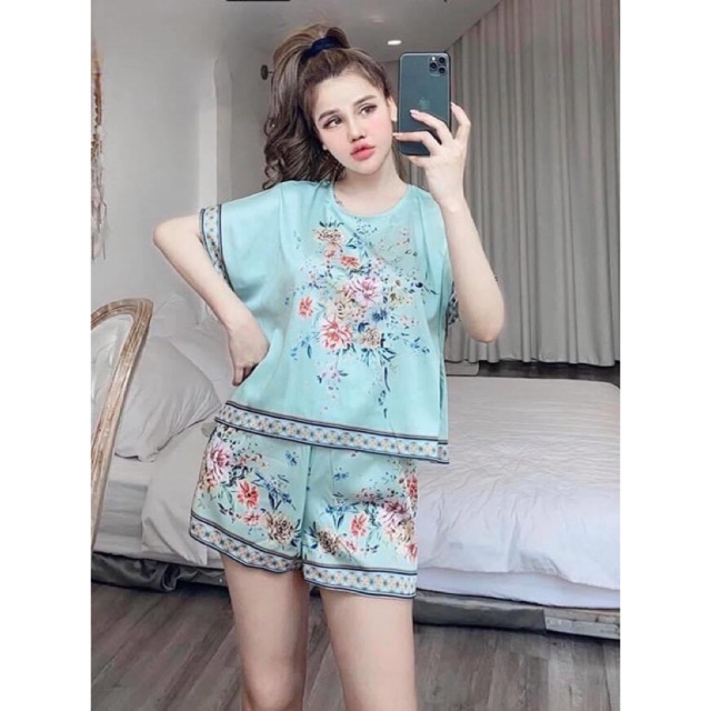 BỘ LỤA ĐÙI XANH HOA CAO CẤP