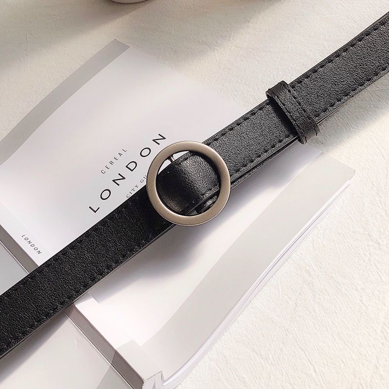 Thắt lưng nữ nam BROO mặt tròn không lỗ tiện lợi dây nịt lưng unisex bản nhỏ 2.3cm da PU cao cấp