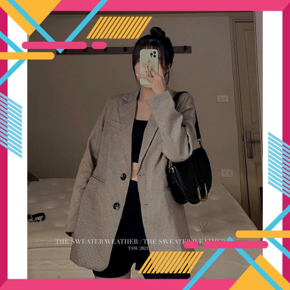 [CHẤT ĐẸP] Áo Khoác Blazer 2 Lớp Kẻ Ziczac Túi Ngang, Áo Vest Nữ Khoác Ngoài Kẻ Caro Nhỏ