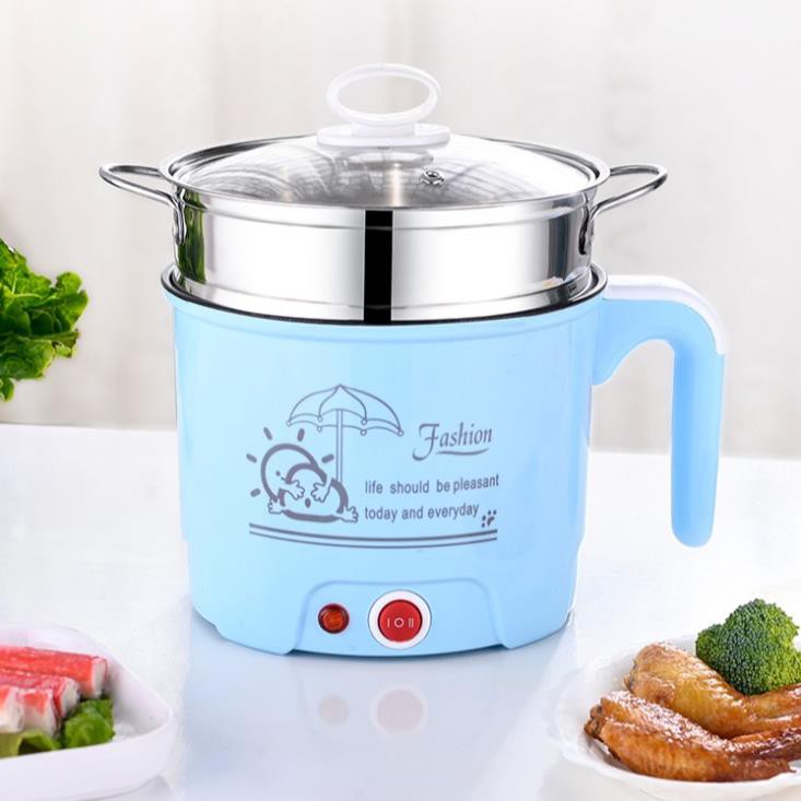 Nồi Lẩu Điện 2 Tầng Đa Năng Mini 18cm Cooking Poot - Ca Nấu Mì Có Tay Cầm Kèm Giá hấp Inox