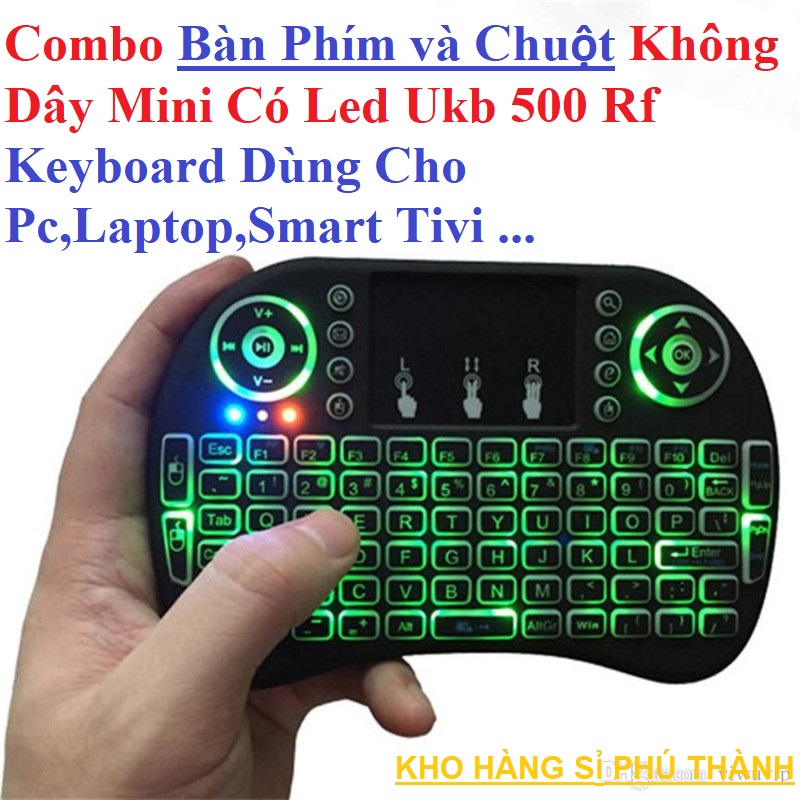 Combo Bàn Phím Không Dây Mini Có Led Ukb 500 Rf Keyboard Dùng Cho Pc,Laptop,Smart Tivi (Mới)