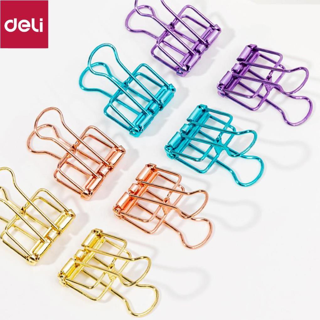 Kẹp bướm văn phòng nhiều màu DELI - Dùng cho tài liệu giấy tờ - mạ vàng hồng - 6 chiếc và 8 chiếc hộp 78206/78207 [Deli]