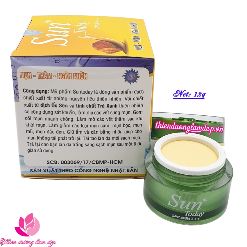 Kem Mụn, Thâm, Ngăn nhờn 3 in 1 dịch Ốc sên và Trà xanh SUN TODAY - 12g