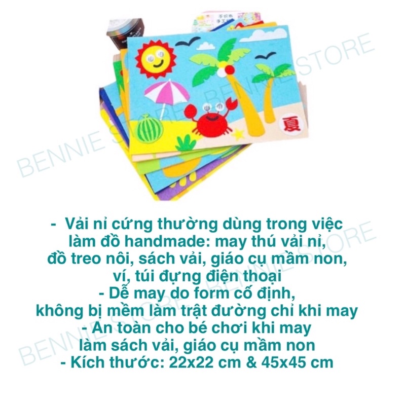 Vải nỉ cứng khổ 22x22cm và 45x45cm , Vải nỉ may thú, sách vải cho bé
