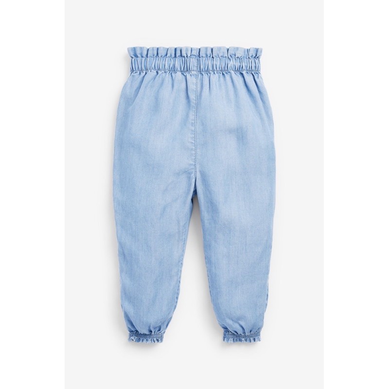 Set bò denim mỏng bé gái viền bèo 2-8Y (áo cộc, quần dài)