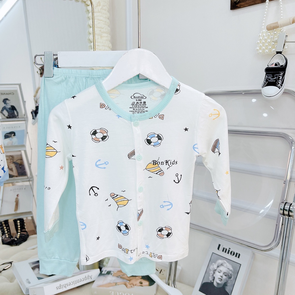 Bộ dài tay thun lạnh cao cấp cho bé sơ sinh 0-11kg, cài khuy giữa vải mềm mát - co giãn 4 chiều - BO100