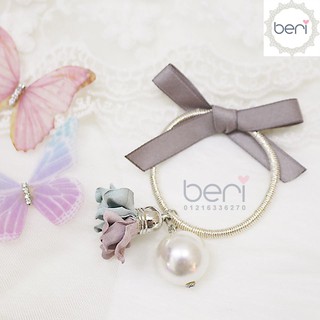 Cột tóc hoa ngọc trai nơ BERI (xanh ngọc-nâu) - CT010