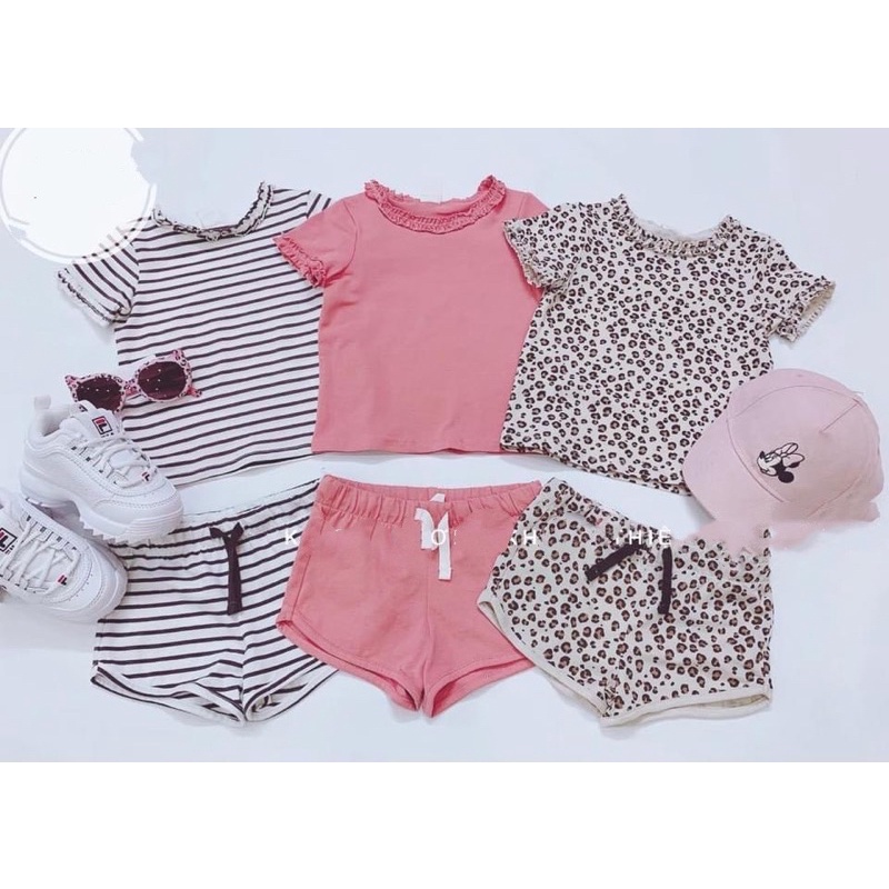 Xả Set cotton tàu chạy viền bèo bé gái