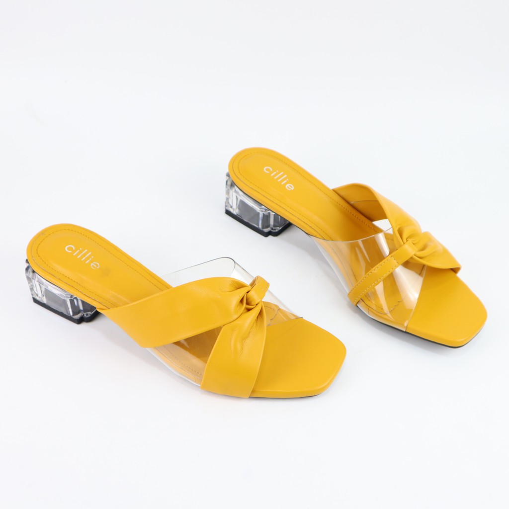 Guốc nữ quai trong phối nơ xoắn mới lạ thời trang gót trong độc đáo cao 4cm Cillie 1048