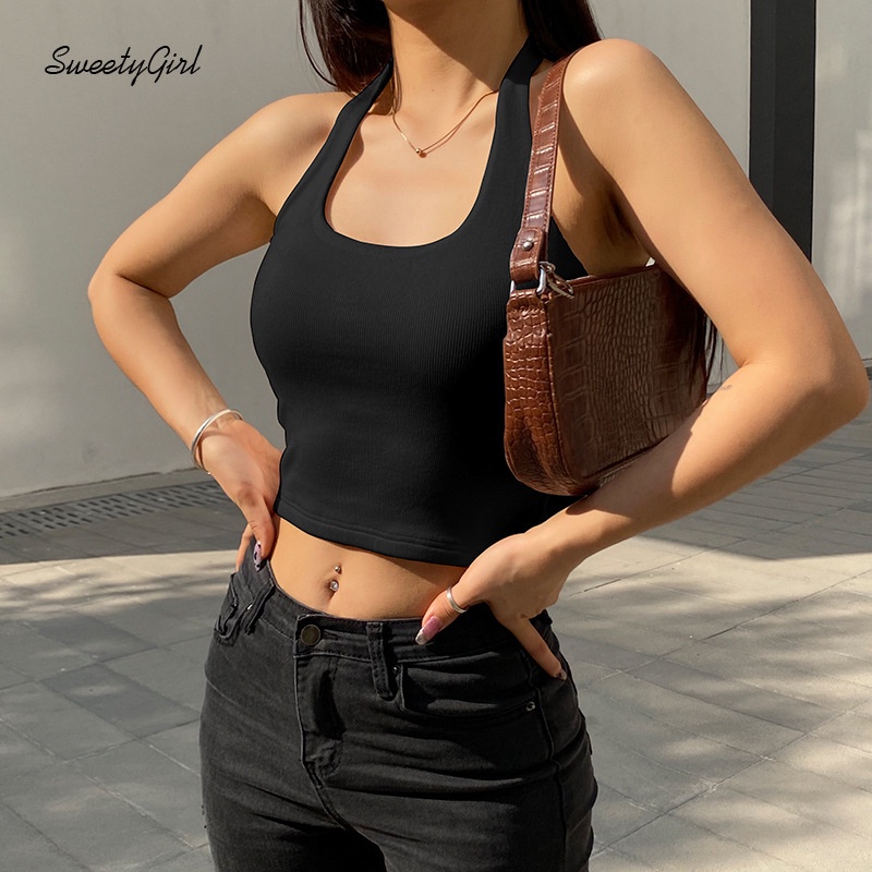 Áo Tank Top Cổ Chữ U Hở Lưng Màu Trơn Phong Cách Thể Thao Thời Trang Cho Nữ