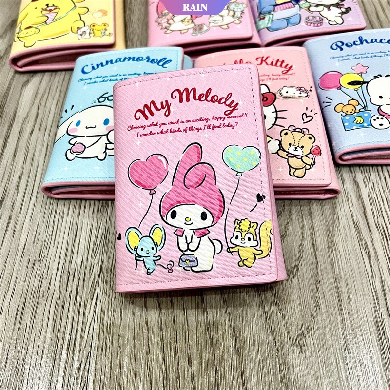 SANRIO Ví Ngắn Bằng Da PU In Hoạt Hình Cinnamoroll Hello Kitty Kuromi Dành Cho Nữ