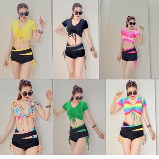 Set bộ đồ tập áo croptop quần đùi rút dây cạp V tập gym, nhảy aerobic, zumba,thể dục,đồng phục,nhảy dân vũ nữ
