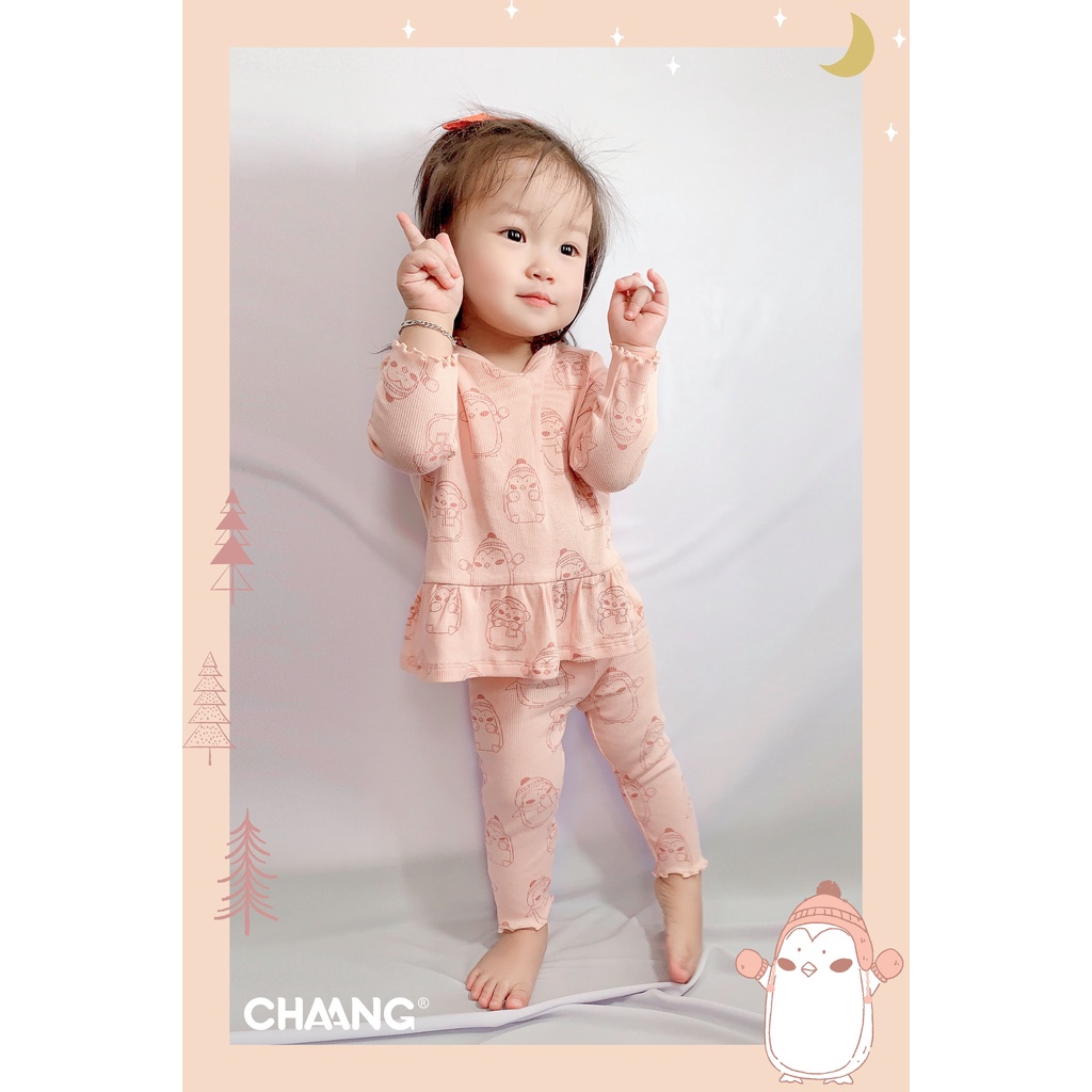 Bộ dài tay trẻ em vải tăm mềm mại họa tiết Snow Chaang