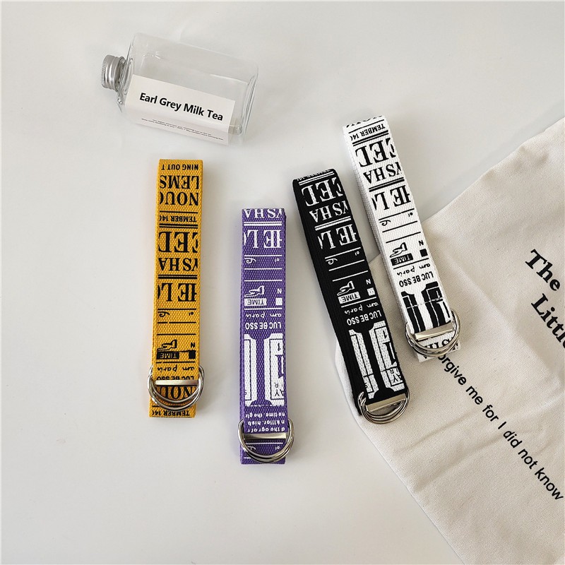 Thắt Lưng Vải Canvas Phối Da Bản Rộng Có Khóa Cài Họa Tiết Graffiti Phong Cách Nhật Hàn