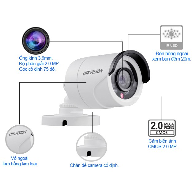 [Mã 154ELSALE2 giảm 7% đơn 300K] Camera HD-TVI 4 in 1 hồng ngoại 2.0 Megapixel HIKVISION DS-2CE16B2-IPF