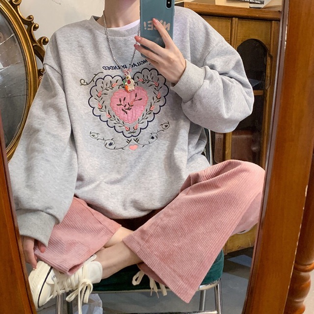 Set áo sweater + quần hồng pastel ulzzang Hàn Quốc