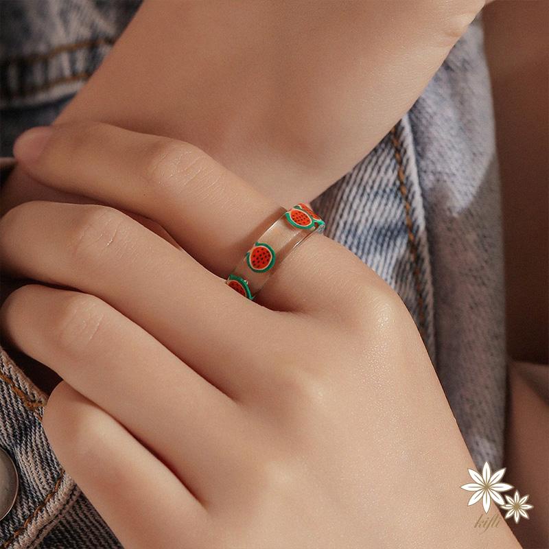 【kifli】Nhẫn acrylic resin thiết kế thủ công họa tiết trái cây thời trang Hàn Quốc
