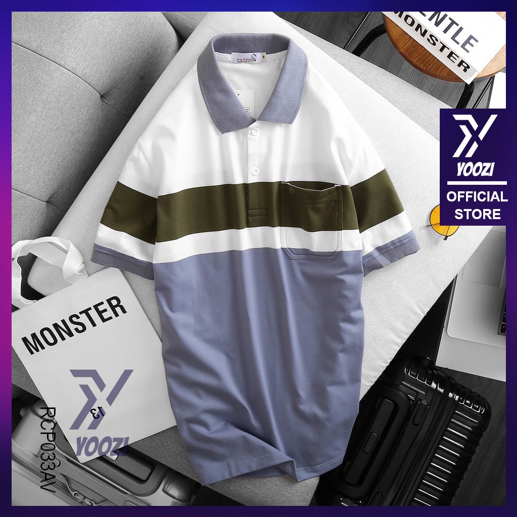 Áo phông nam có túi có cổ cao cấp phối màu đẹp RCP033AV - áo polo nam cotton YOOZI