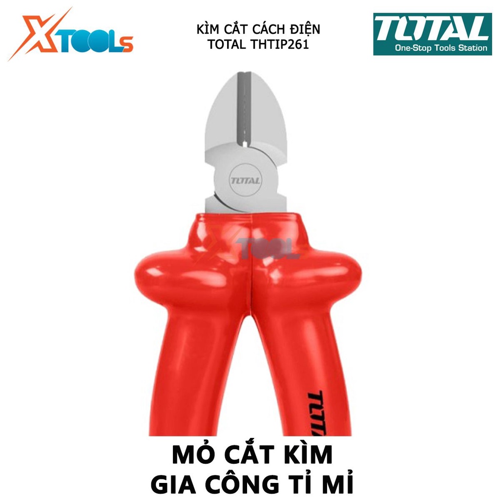 Kìm cắt cách điện TOTAL THTIP261 | kềm cách điện chiều dài kìm 6&quot; (160mm) kiểm tra 10000V cắt, kẹp, tuốt các loại dây cá