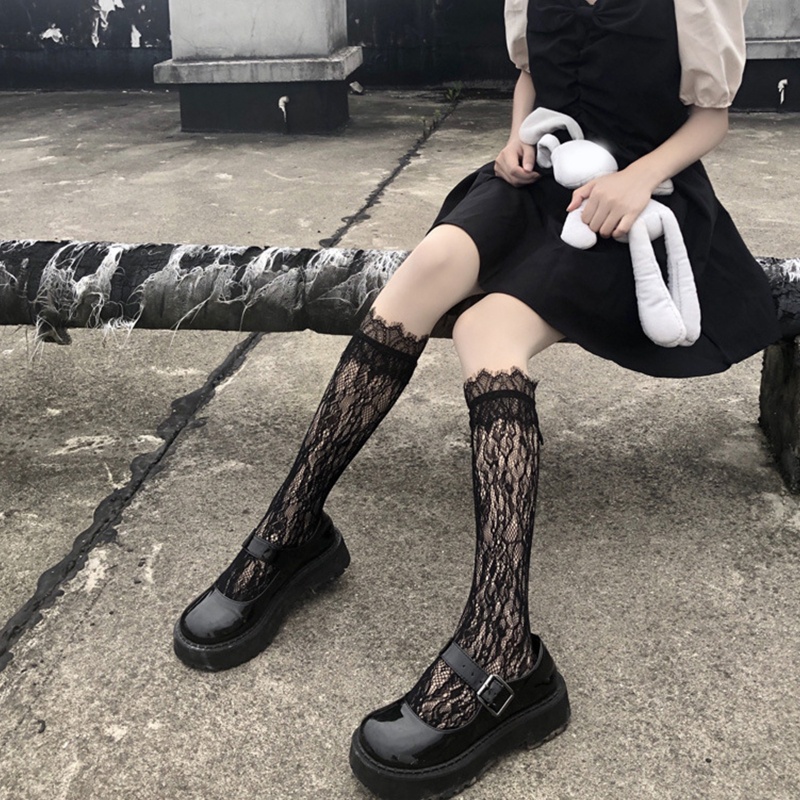 Xixi Vớ Cao Đến Đầu Gối Phối Ren Hoa Màu Trơn Phong Cách Harajuku Nhật Bản Đáng Yêu Cho Nữ