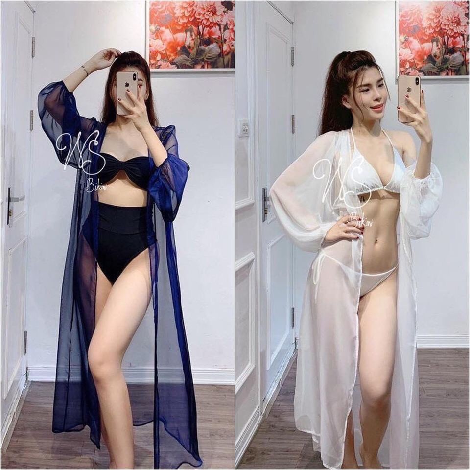 Đồ Bơi , Áo Choàng Bikini Đi Biển Đẹp Phối Ren, Voan Đẹp, Áo Tay Bó BKN 02