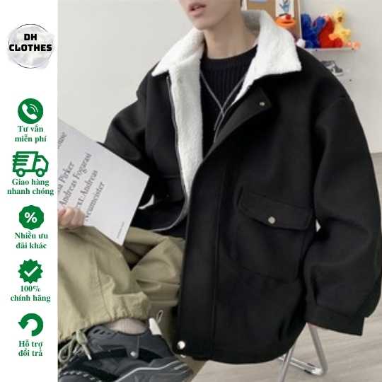 Áo khoác dạ nam Dhclothes lót lông cừu cổ cao  dày dặn- Áo dạ nam đẹp cao cấp mùa đông siêu ấm áp D3
