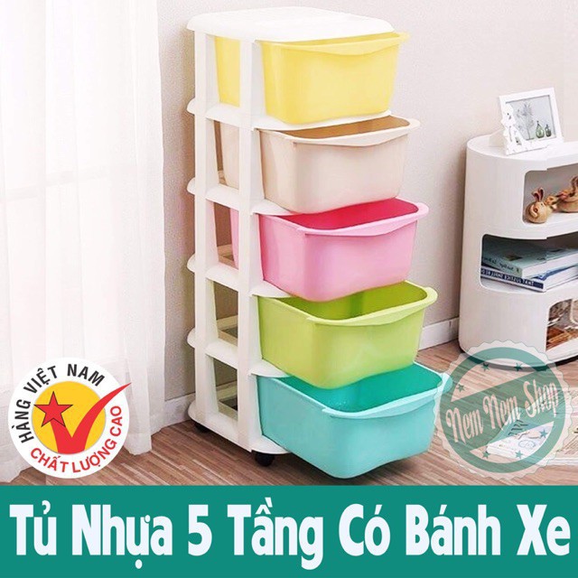 [GIÁ HỦY DIỆT] Tủ nhựa đa sắc ngăn kéo 5 tầng có bánh xe hàng Việt Nhật