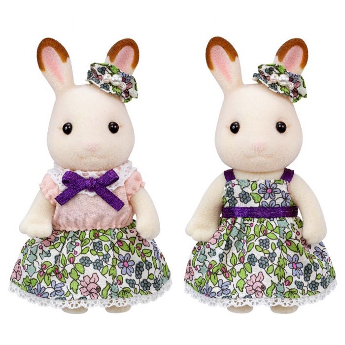 Đồ Chơi Sylvanian Families Cặp Đôi Thỏ Chocolate Thời Trang Khu Vườn Hoa Floral Garden Dress Up Couple