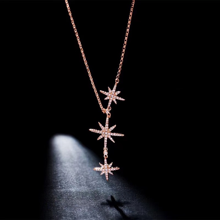 Dây Chuyền Mặt Tròn Họa Tiết Sao Băng Đính Đá Zircon Thời Trang Tinh Tế