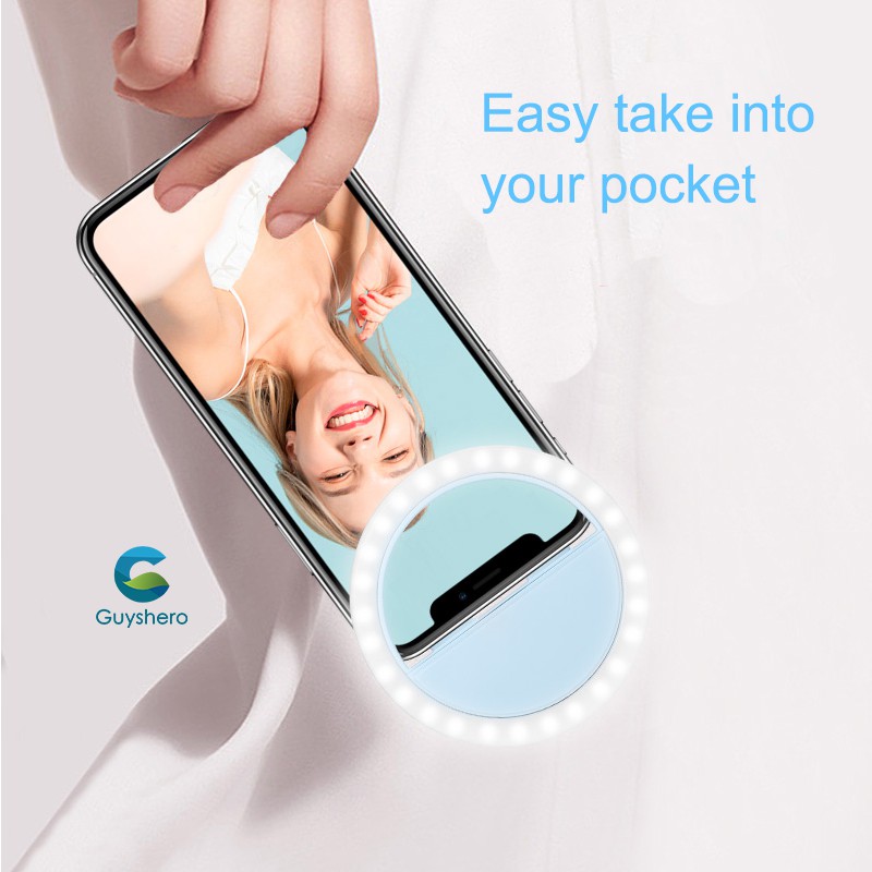 Guyshero Vòng đèn LED trợ sáng hỗ trợ chụp ảnh selfie điều chỉnh độ sáng được gắn điện thoại tiện lợi
