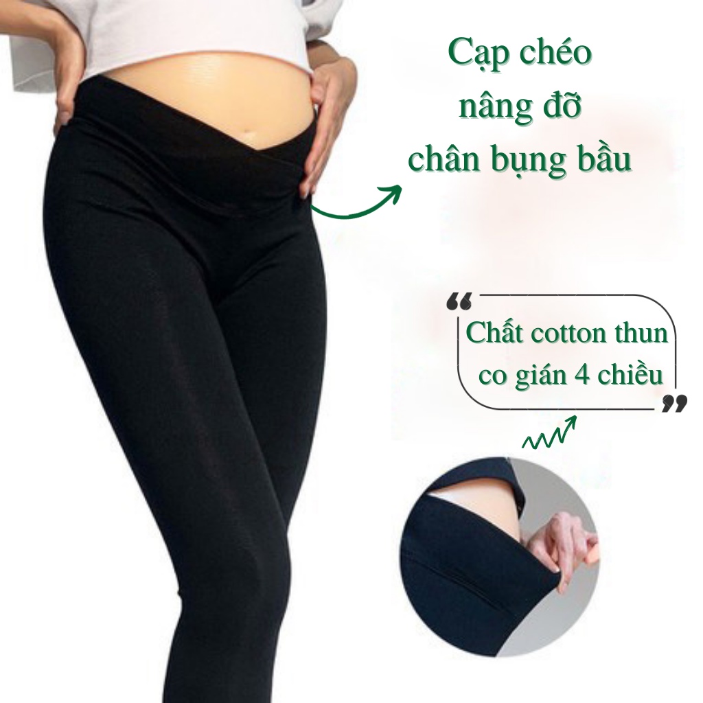 Quần legging bầu ngố cạp chéo, đáp bụng chất cotton ,quần bầu trên gối có chun điều chỉnh bụng