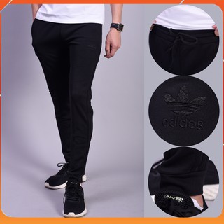 Quần jogger nam 3 sọc đen logo thêu, ống bo phong cách thể thao da114