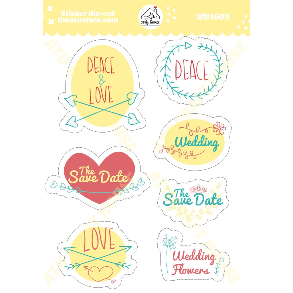 Sticker die-cut WEDDING - Sticker cắt rời - Nguyên vật liệu làm Scrapbook Handmade