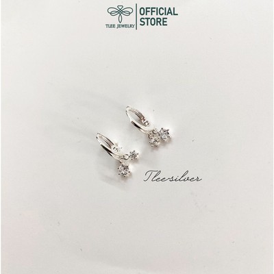Khuyên tai bạc nữ TLEE tròn chốt bấm tua hạt đá nhỏ xinh xắn TLEE JEWELRY B0332