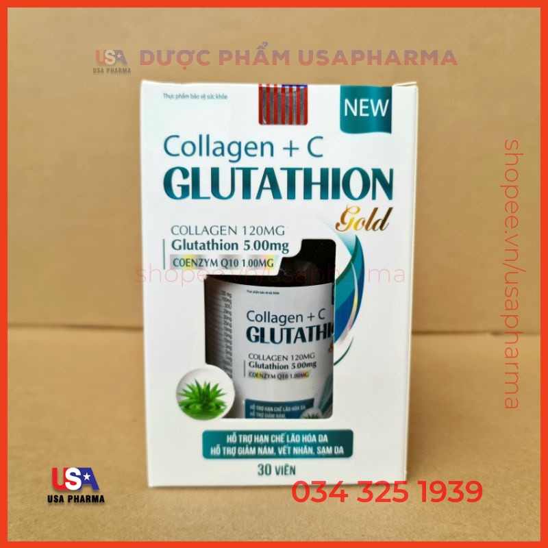 Collagen Glutathion USA, l-cystine đẹp sáng da, giảm nám sạm da - 30 viên