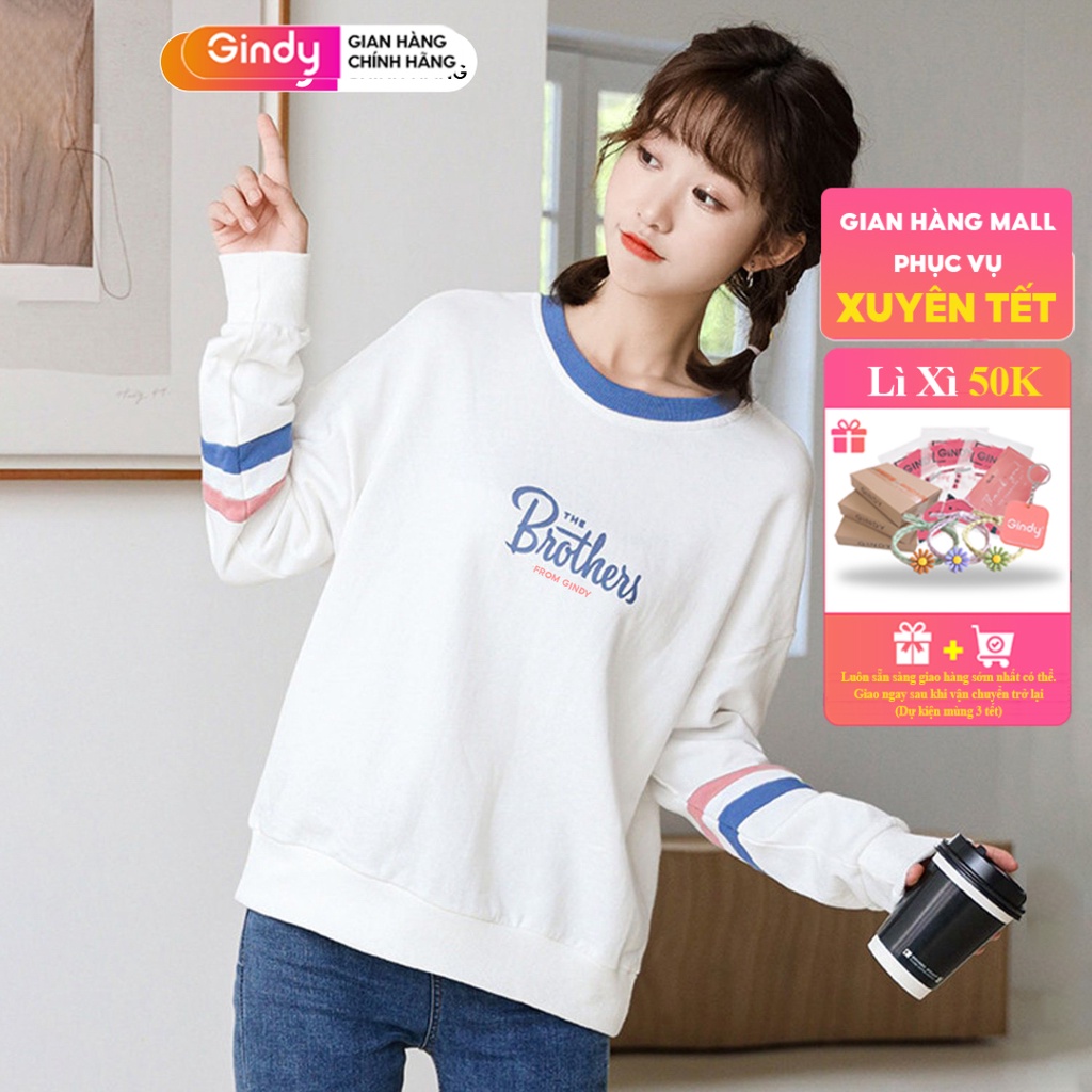 Áo sweater nỉ da cá dài tay trơn basic form rộng GINDY Brothers hoodie đơn giản thời trang thu đông năng động A9107