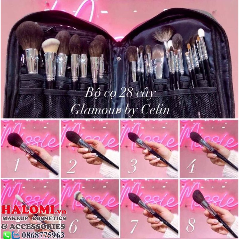 Bộ cọ trang điểm Celin 28 cây lông thú siêu mềm bám phấn chính hãng HALOMI