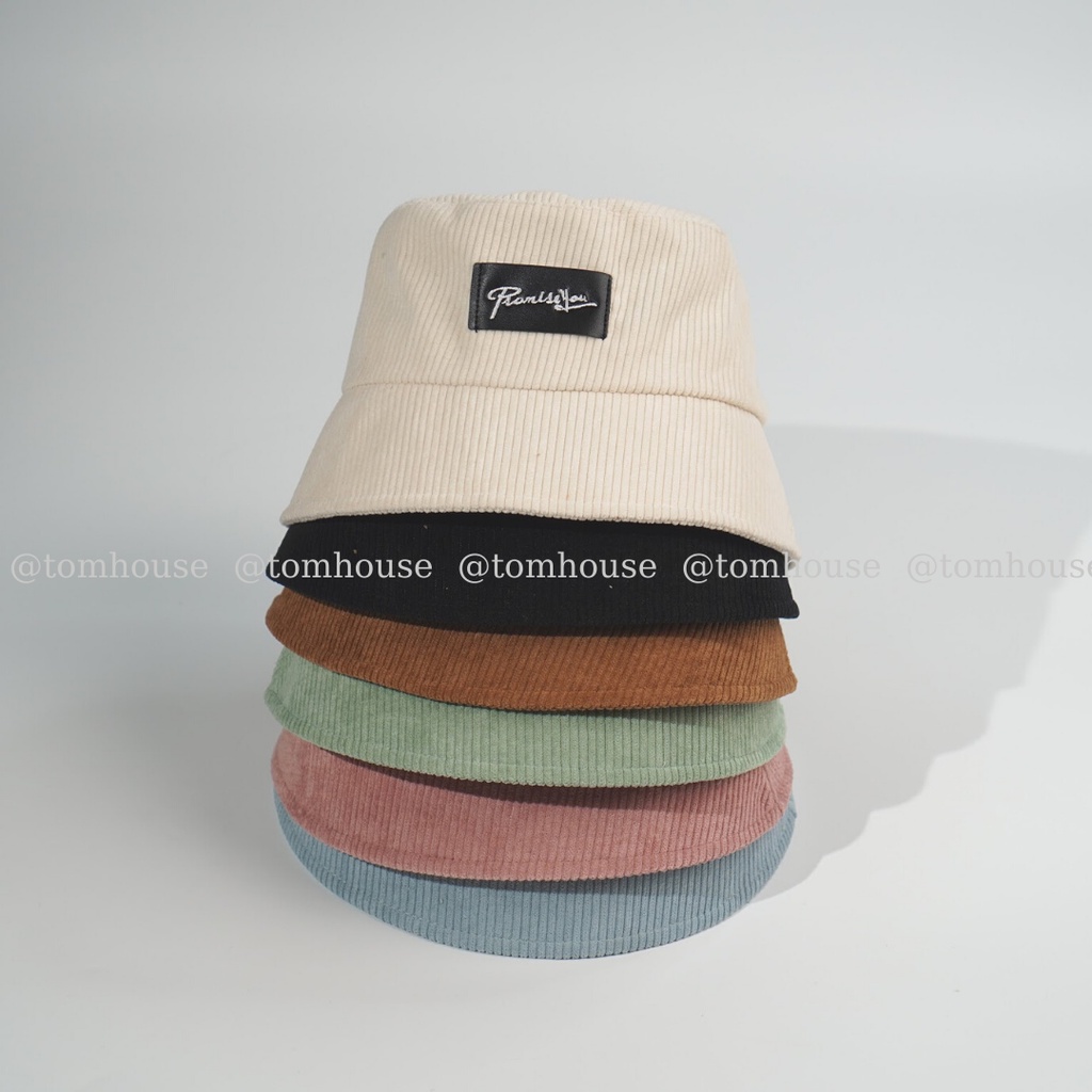 Mũ bucket Promissyou nón tai bèo vải nhung tăm rộng vành dáng tròn nhỏ dành cho nam nữ thời trang Unisex Tom House