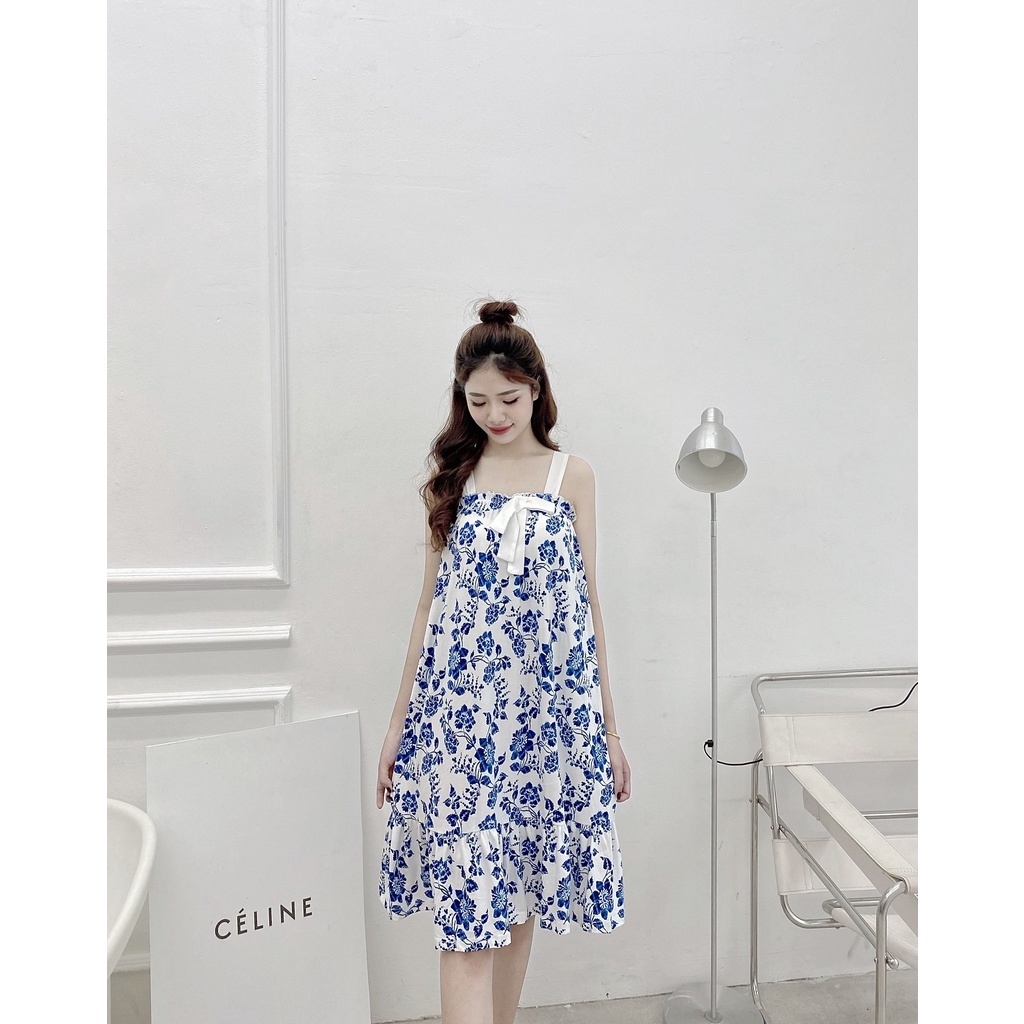 Váy xinh phối nơ chất cotton co giãn 4 chiều