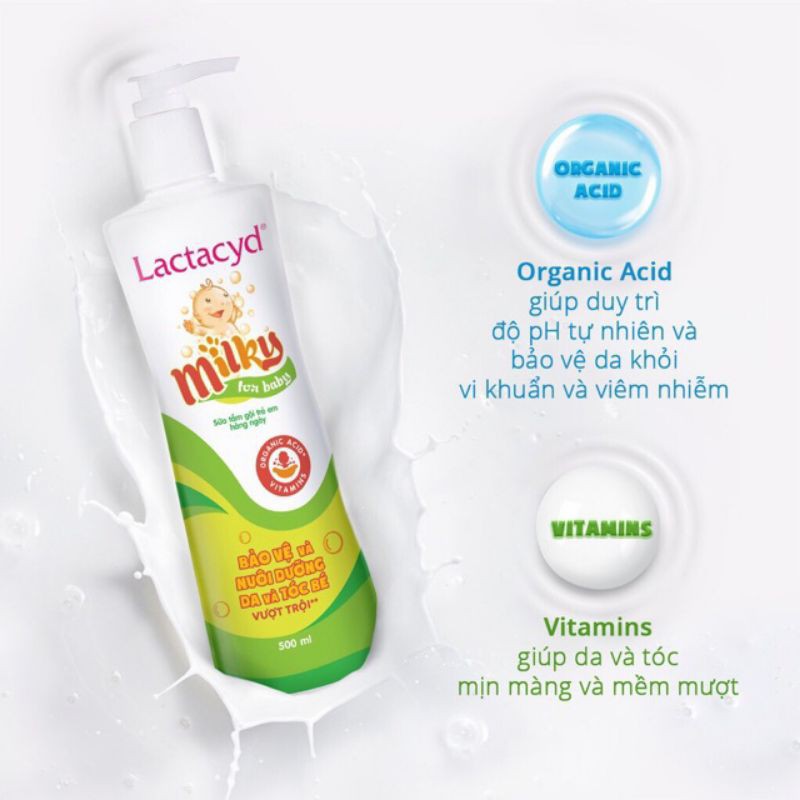 Sữa tắm Gội Trẻ Em Ngăn Ngừa Rôm Sảy Lactacyd MilKy 500ML