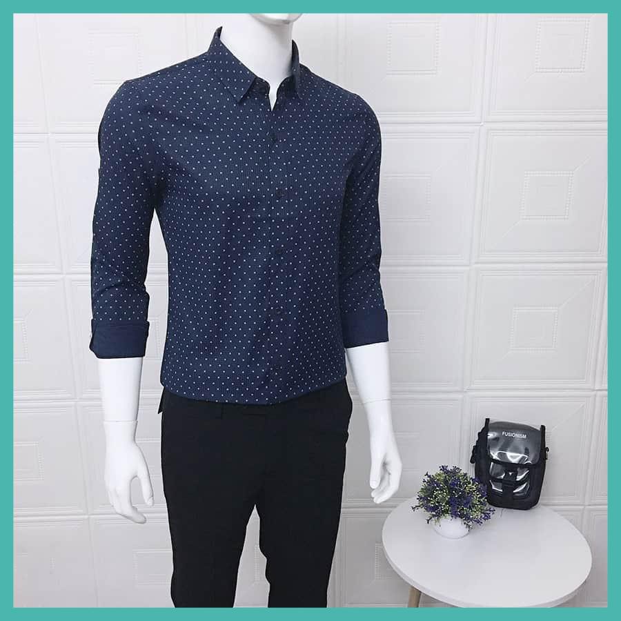 Áo sơ mi nam dài tay cao cấp Họa tiết chấm bi , chất cotton phong cách lịch lãm công sở(SMK)