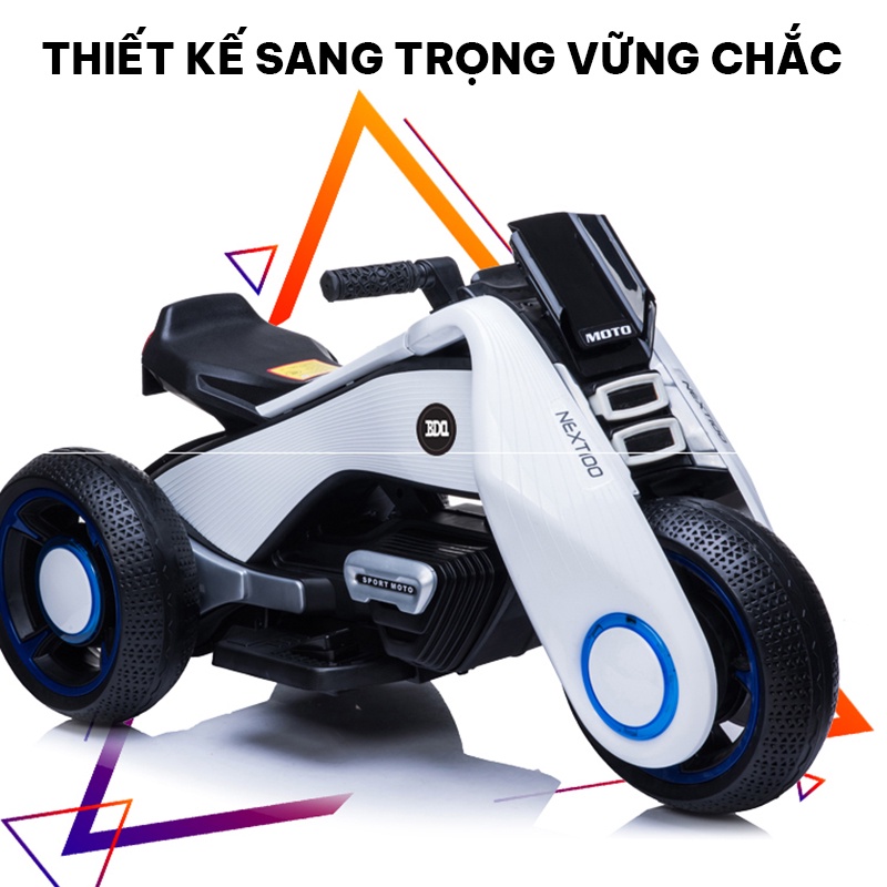 Xe mô tô điện trẻ em thiết kế sang trọng cool ngầu 3 bánh xe giúp giữ thăng bằng tránh bị ngã có đèn LED âm nhạc thú vị