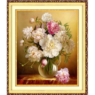 Tranh Thêu Chữ Thập chỉ bông và chỉ lụa Bình Hoa Hồng HH0814 (KHÁCH TỰ THÊU) KT:70X80CM