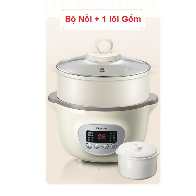 Nồi Bear 1.6L,Nồi nấu cách thủy Bear 1 6 Lít bản Quốc Tế SUBE002 kèm lồng hấp Nồi nấu  hấp ninh hầm cách thủy Cho bé