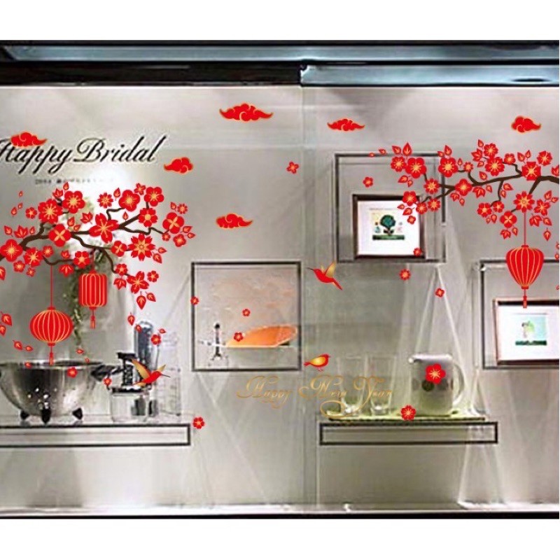 Decal trang trí tường - Mai Đỏ Đón xuân