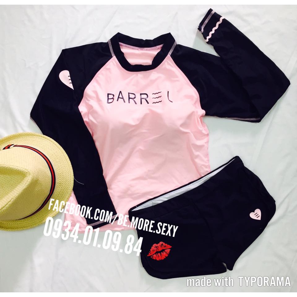 Đồ bơi nữ dài tay áo hồng short xanh | BigBuy360 - bigbuy360.vn