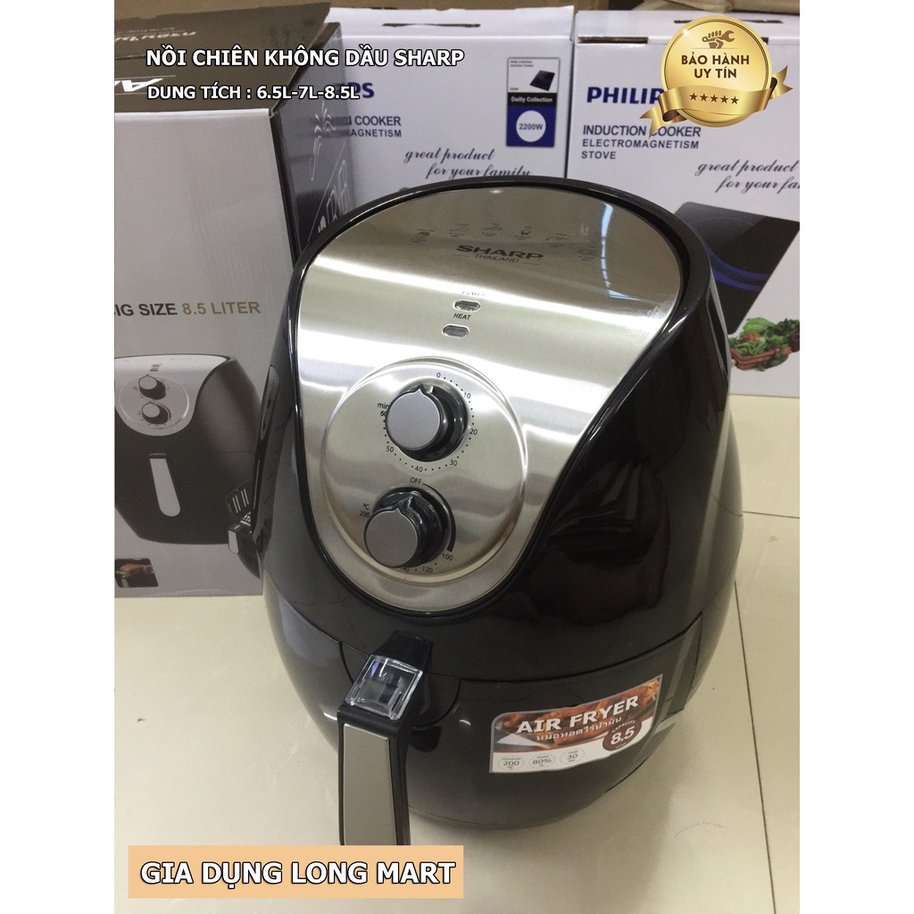 Nồi Chiên Không Dầu SHARP Dung Tích Lớn (6,5L-7L) Thái Lan - Kiểu Dáng Hiện Đại, Công nghệ Chiên 360 độ, Bảo Hành 01 Năm